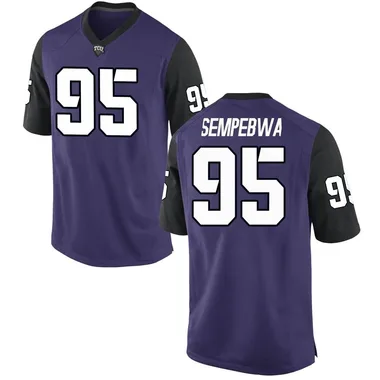 Men's Replica Caleb Sempebwa TCU Horned Frogs Football College Jersey - Purple