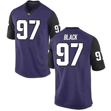 Men's Replica Easton Black TCU Horned Frogs Football College Jersey - Purple
