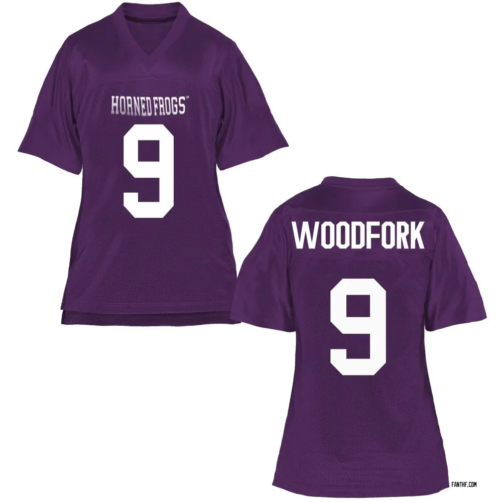 Women's Replica Chad Woodfork TCU Horned Frogs Football College Jersey - Purple