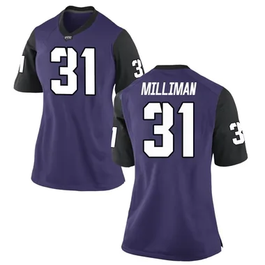 Women's Replica Jake Milliman TCU Horned Frogs Football College Jersey - Purple